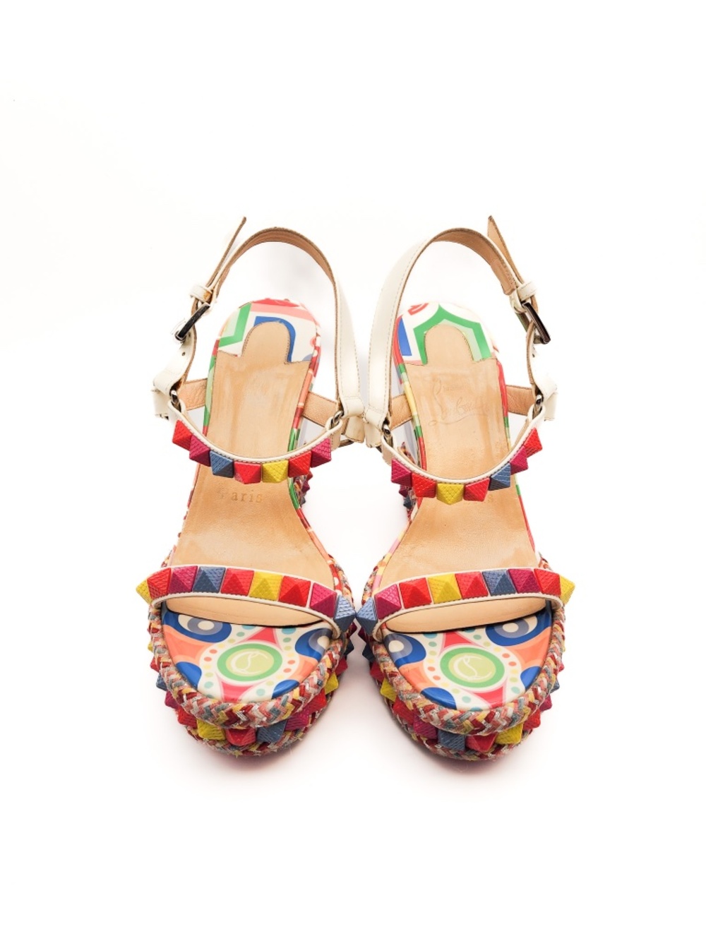 Christian Louboutin Leather Pyraclou 110 Studded Platform Sandals EU 37 - Picture 2 of 7